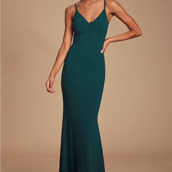 Lulus Moments Of Bliss Forest Green Backless Mermaid Maxi Dress - Picture 2 of 4